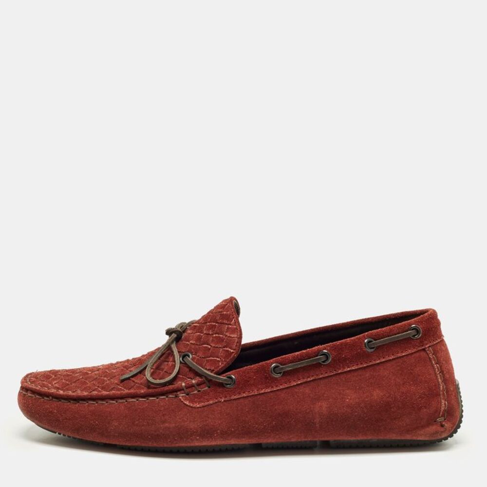 Bottega Veneta Intrecciato Size 43 Burgundy Suede Loafers